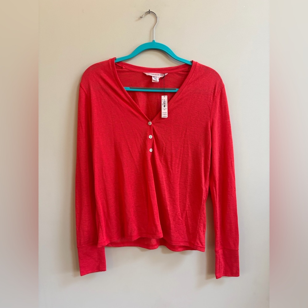 NWT Victoria’s Secret Henley Button Accent Red Toned Long Sleeve Shirt Top